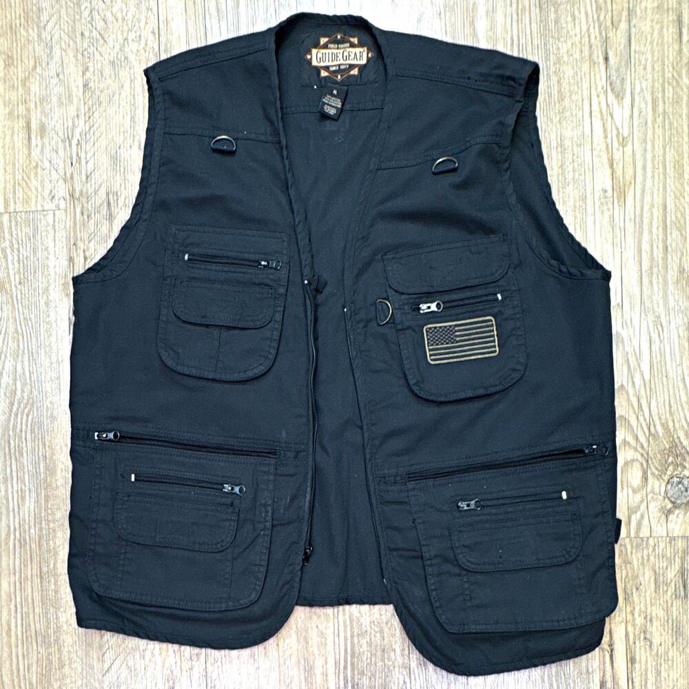 Guide Gear Field Tested Men's XL Black Tactical Hunting Vest Adjustable Zip